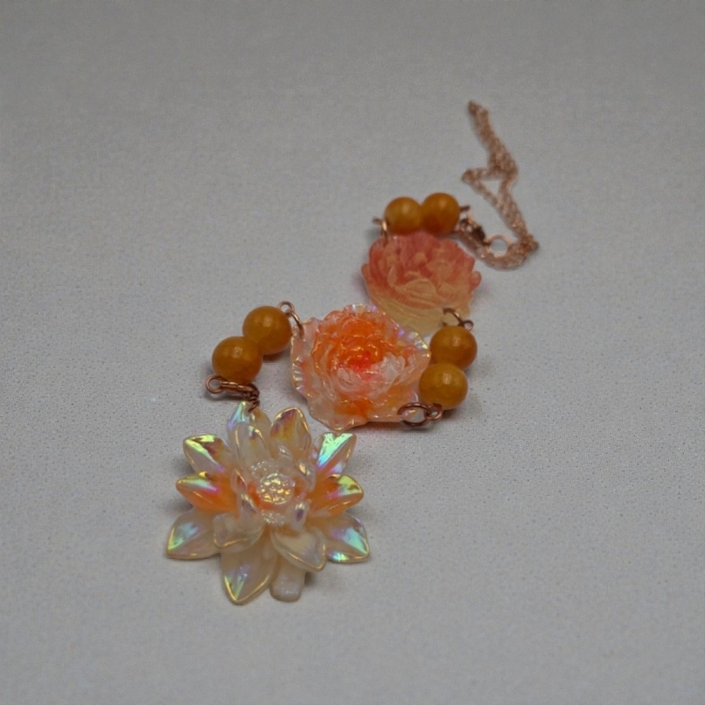 Handmade Orange Triple Flower Car Charm – Boho Rearview Mirror Decor